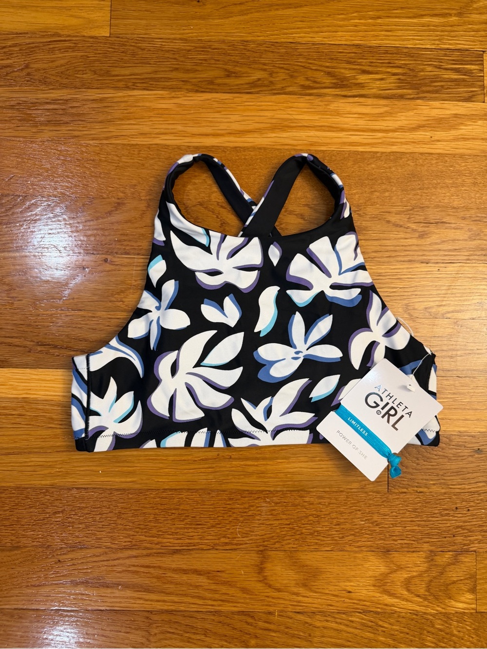 Athleta Girl Reversible High Neck Bikini Top Black/White Tropical - XXL/16 NWT